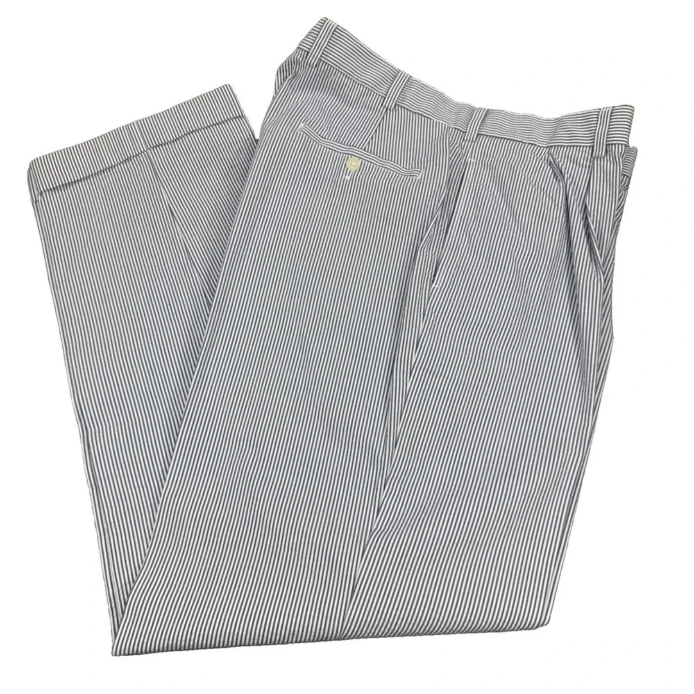 Brooks Brothers Pants Mens 36X32 Genuine Seersucker Blue White Cuffed